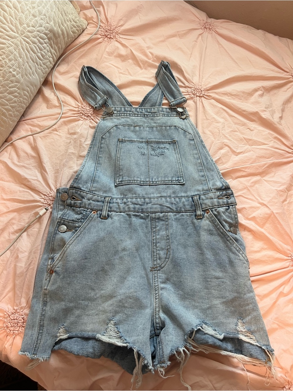 wild fable Light Blue Distressed Denim Overall Shorts